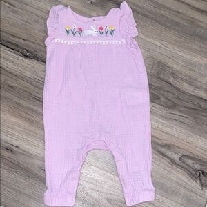 Lavender Spring/Easter Baby Romper with Floral Embroidery LIKE NEW